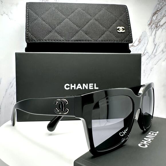 New CHANEL Sunglasses Black Butterfly Gold Polarized Gray Lens - Picture 14 of 16
